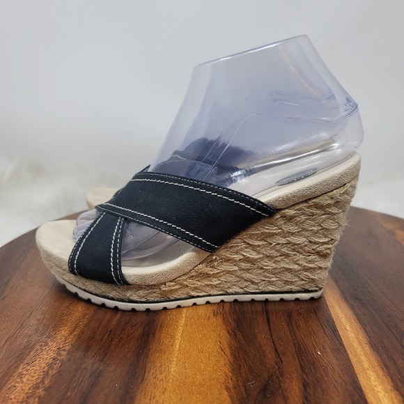 Dr Scholl's Soar Navy Blue Wedge Espadrille Slide Sandals 7M - Picture 2 of 7